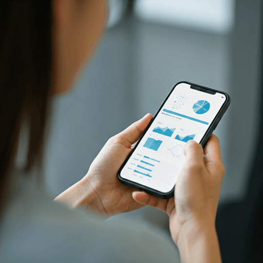 Person looking at phone screen with charts
